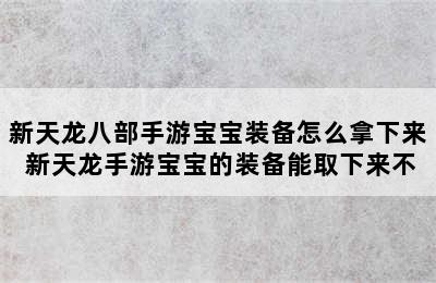 新天龙八部手游宝宝装备怎么拿下来 新天龙手游宝宝的装备能取下来不